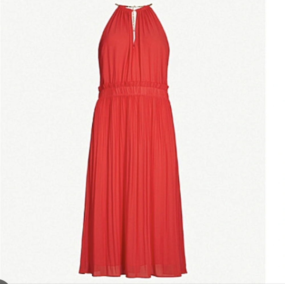 MICHAEL KORS Red Dress with Gold Chain Halter Neck Straps,Medium